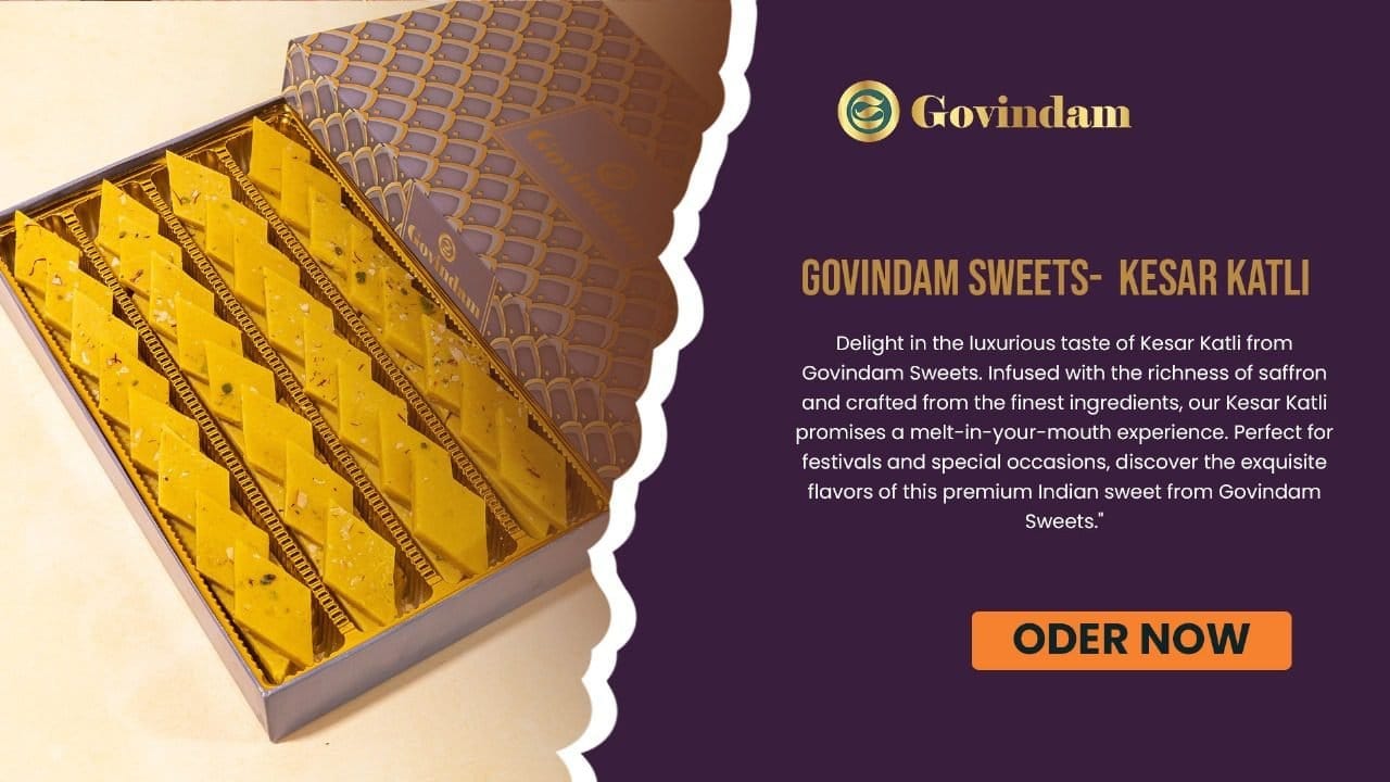 Kesar Katli premium saffron sweet golden color Govindam Sweets royal