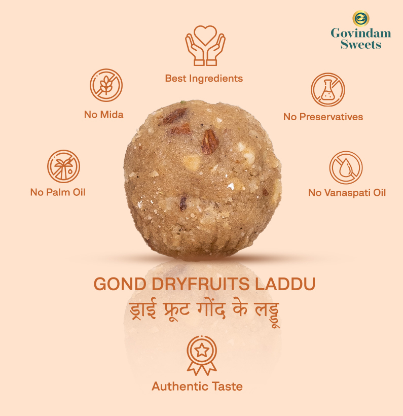 Gond Laddu neatly packed in a festive and wellness-themed gift box