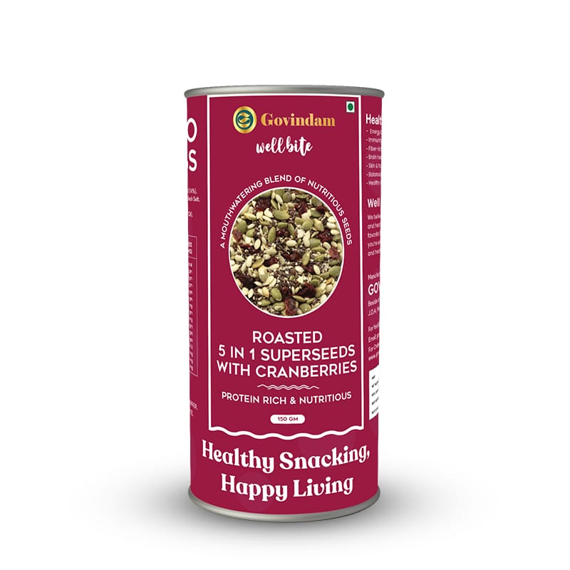 5 in 1 Seeds - Premium Seed Blend Vibrant mix of five premium roasted seeds in wooden bowl