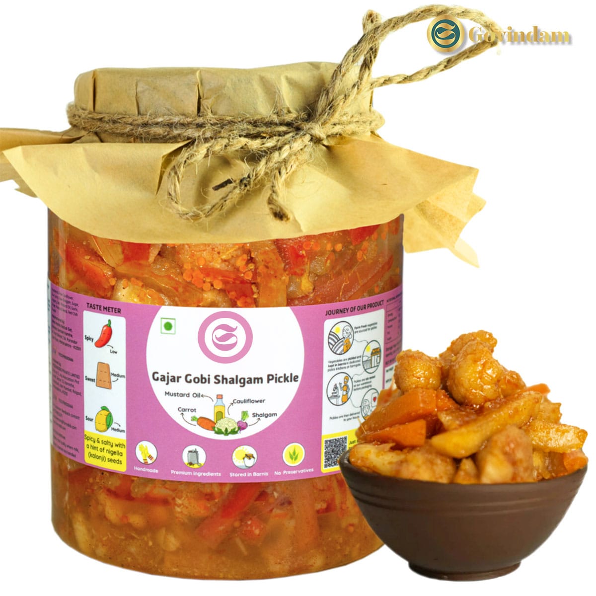 Gobhi Shalgam Pickle - Traditional Pack Premium jar of Gobhi Shalgam pickle showing vegetable pieces