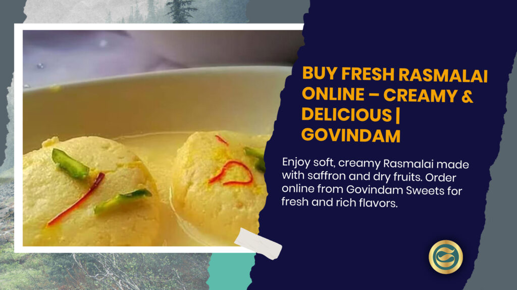 Soft creamy dessert Rasmalai featuring saffron milk cheese patties garnished with pistachios and saffron strands