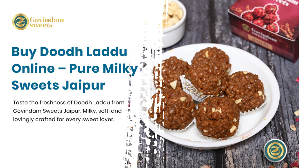 Traditional Doodh Laddu (Milk Laddu) sweets with pistachio and saffron from Govindam Jaipur