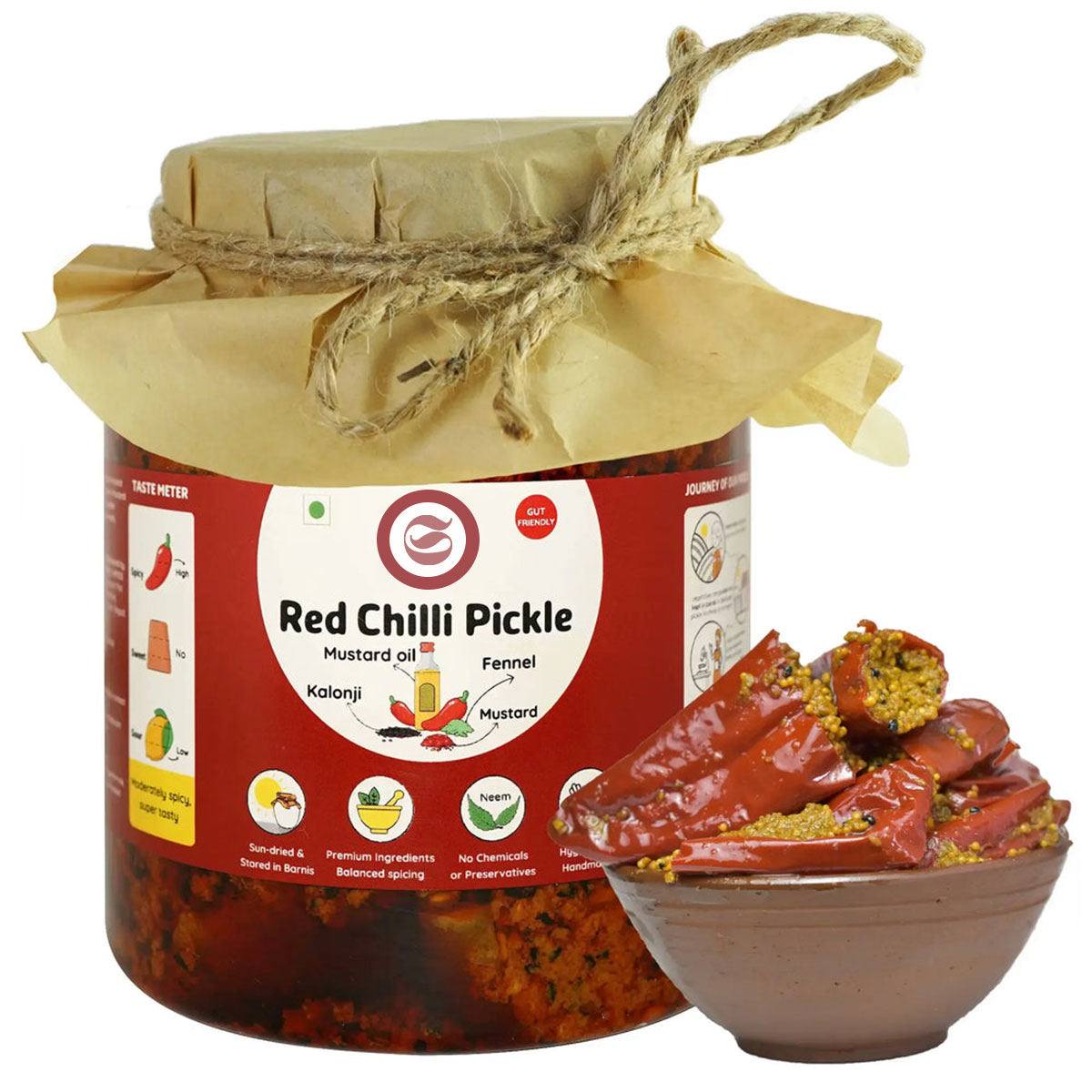 Red-Chilli-Pickle-B2B-Wholesale-Manufacturer-Classic-Fire Red Chilli Pickle B2B wholesale manufacturer Govindam Sweets showing factory direct bulk premium lal mirch achar